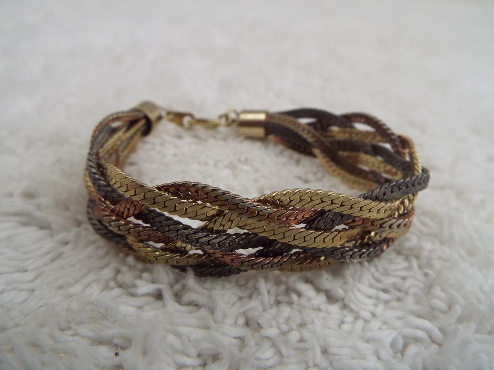 Silvertone Goldtone Coppertone Herringbone Braided Chain Bracelet