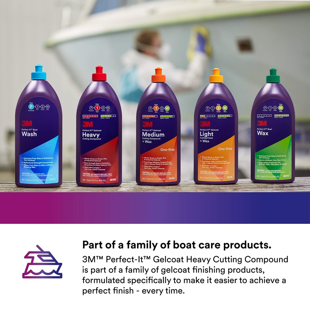 3M Perfect-It Gelcoat Heavy Cutting Compound, 1 Quart – Fast Quart, White
