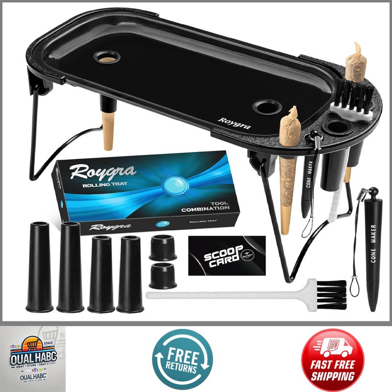 Foldable Rolling Tray Set w/ Cone Loader & Filler Roller Machine Black 9x4"