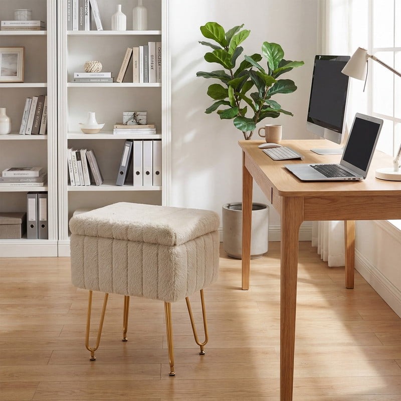 Square Ottoman with Table Top, Comfortable Footrest With Storage