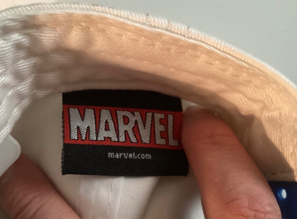 Marvel Captain America Shield Embroidered Logo White Velcback Trucker Hat USED