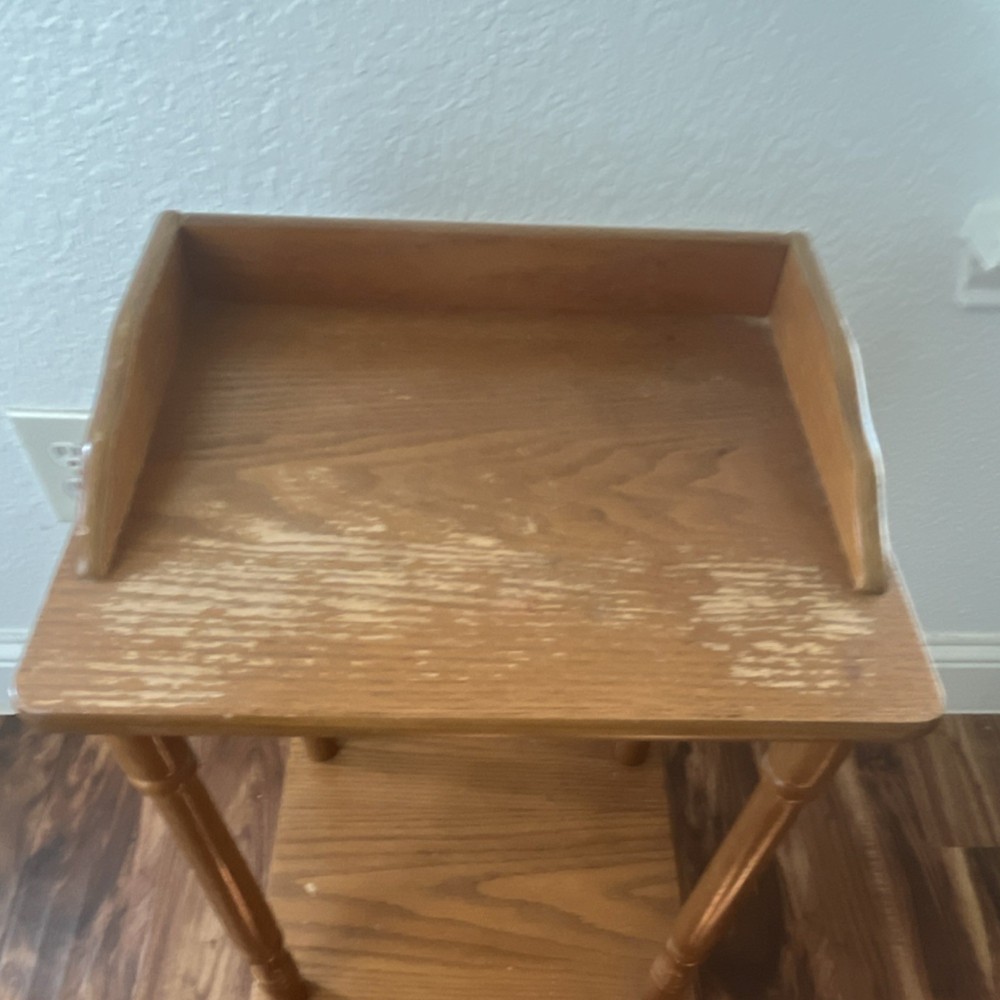 Traditional Wooden Side Table Brown Rectangular Raised Edge Lower Shelf Indoor