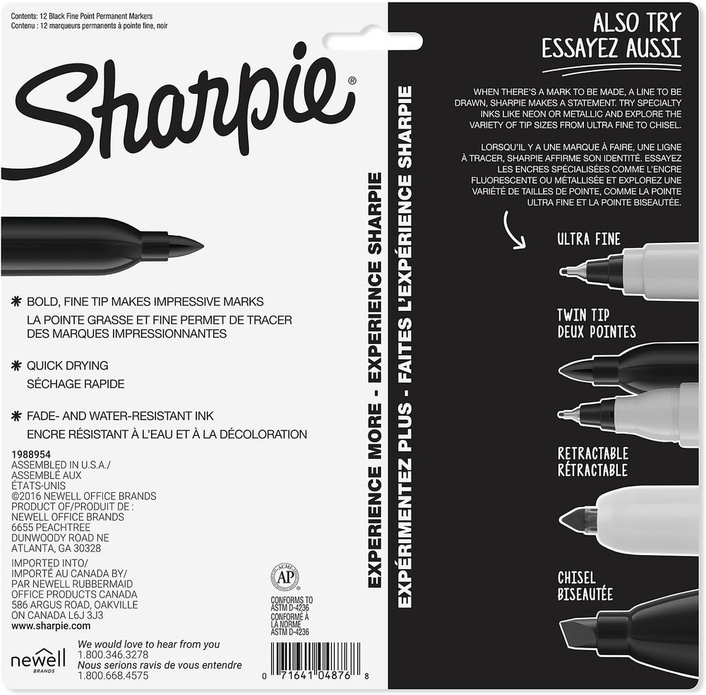 Sharpie Markers Sharpie Permanent Fine Point, Black, 12 Count