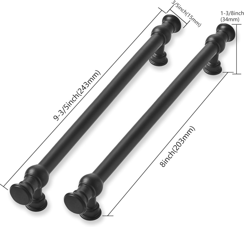 Matte Black 8" Cabinet Pulls - 10 Pack Heavy Duty Home Handles