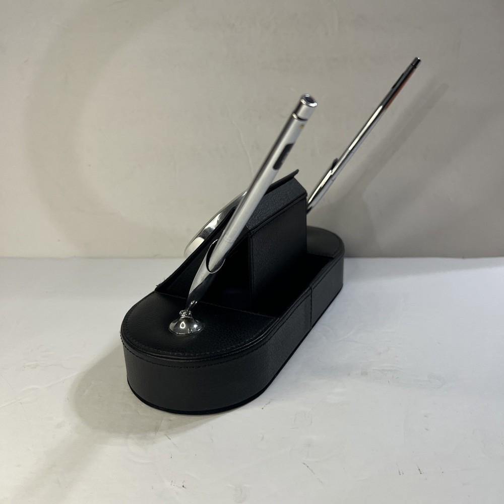 Leather Desk Clock & 2 Pens Leather Wrapped