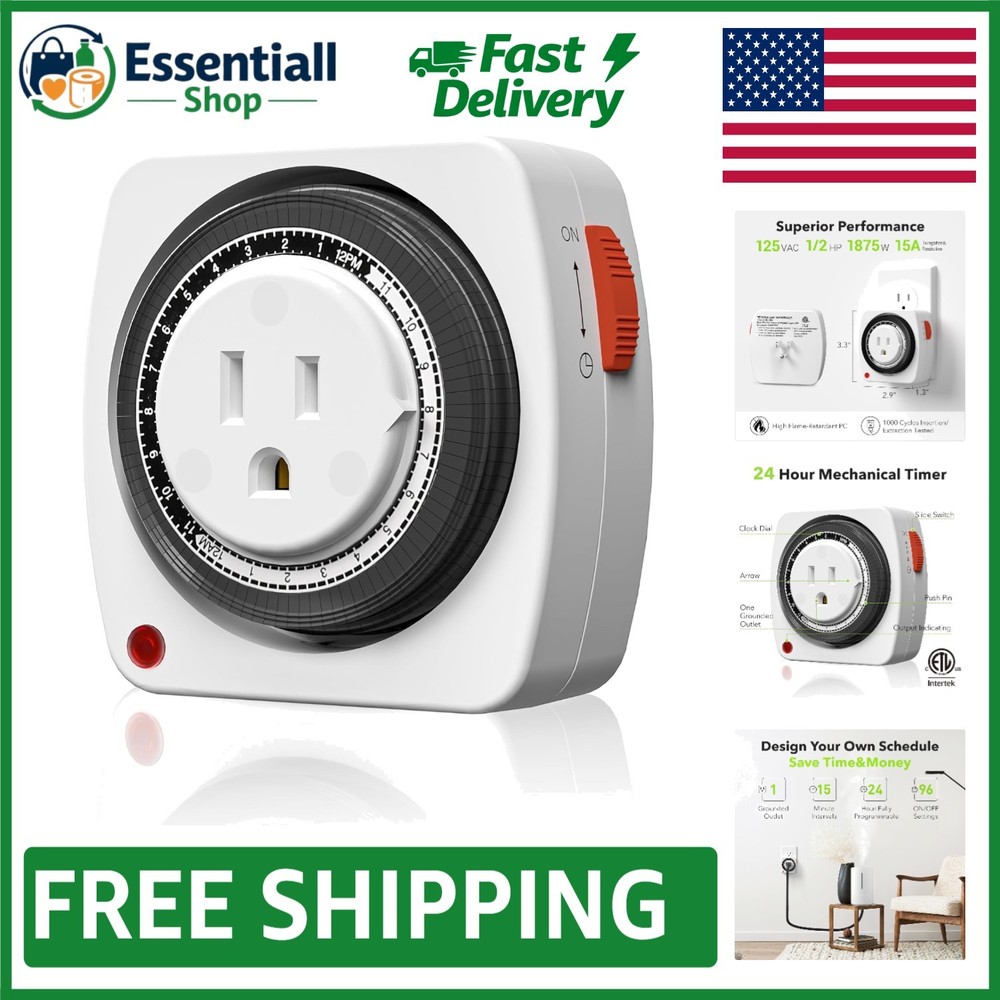 15-Minute Interval Indoor Timer - 24-Hour Programmable for Versatile Automation