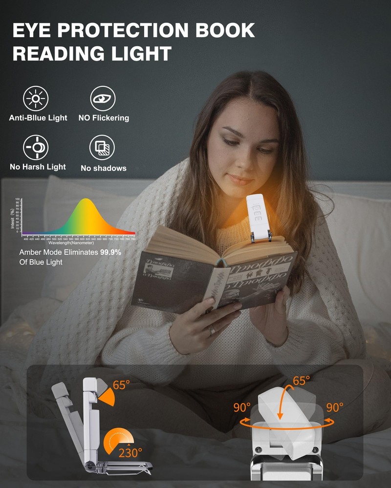 2-Pack Reading Light with 6 Bookmark Rechargeable Book Light for Reading at N...