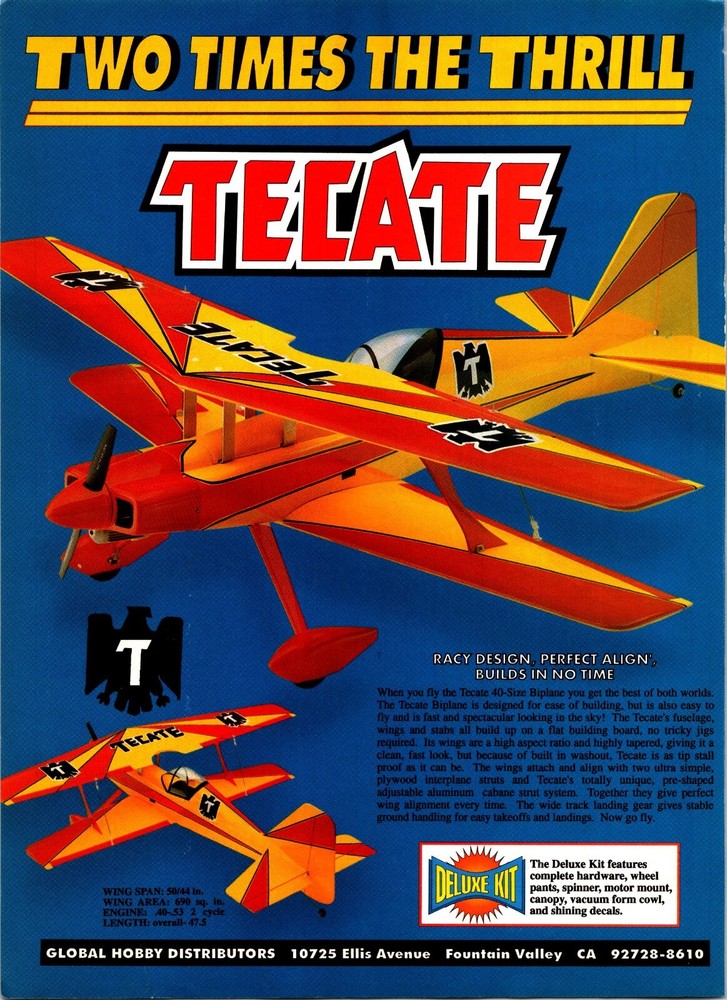 Tecate 40 RC Biplane Print Ad Wall Art Decor Ephemera