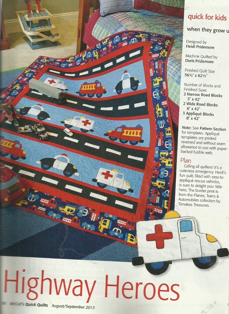 B0626 HIGHWAY HEROES QUILT PATTERN/INSTRUCTIONS