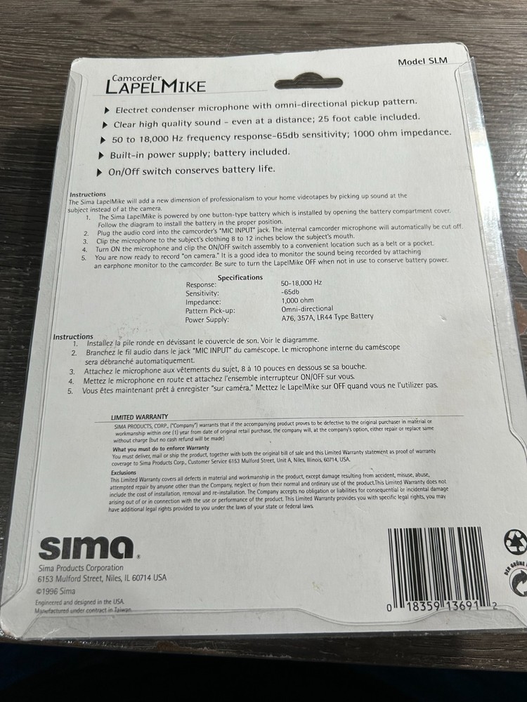 Camcorder Lapel Mike (NOT TESTED)