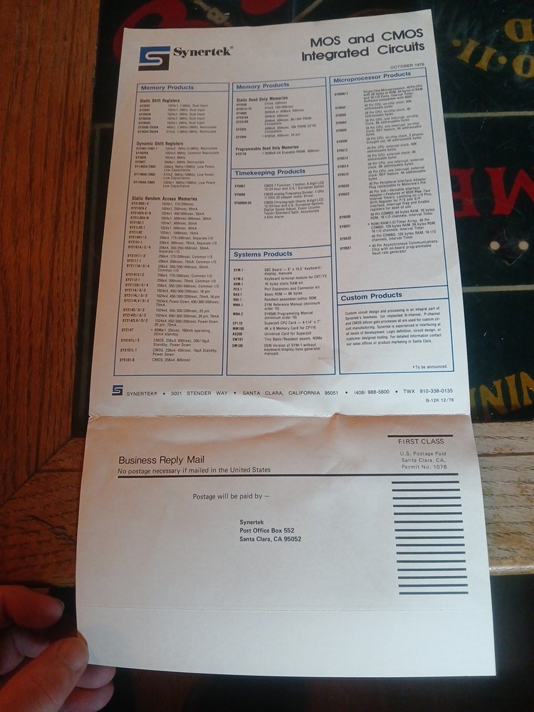 Vintage Synertek Brochure 1978