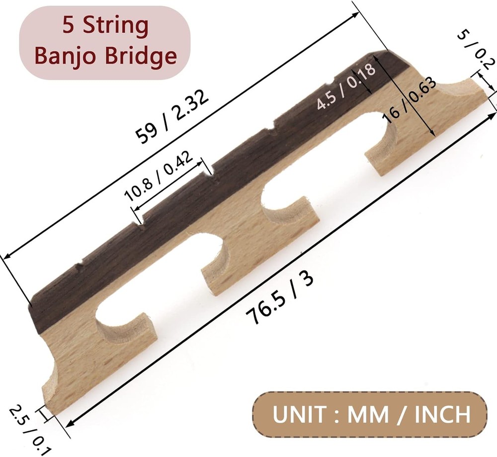 5-String Banjo Bridge, Ebony Maple Banjo Bridge Replacement Composite with
