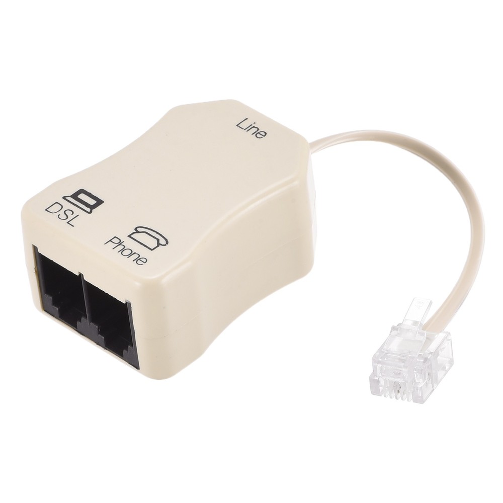 In-Line DSL Splitter Filter 6P2C 2Way Socket Adapter Phone Line Beige