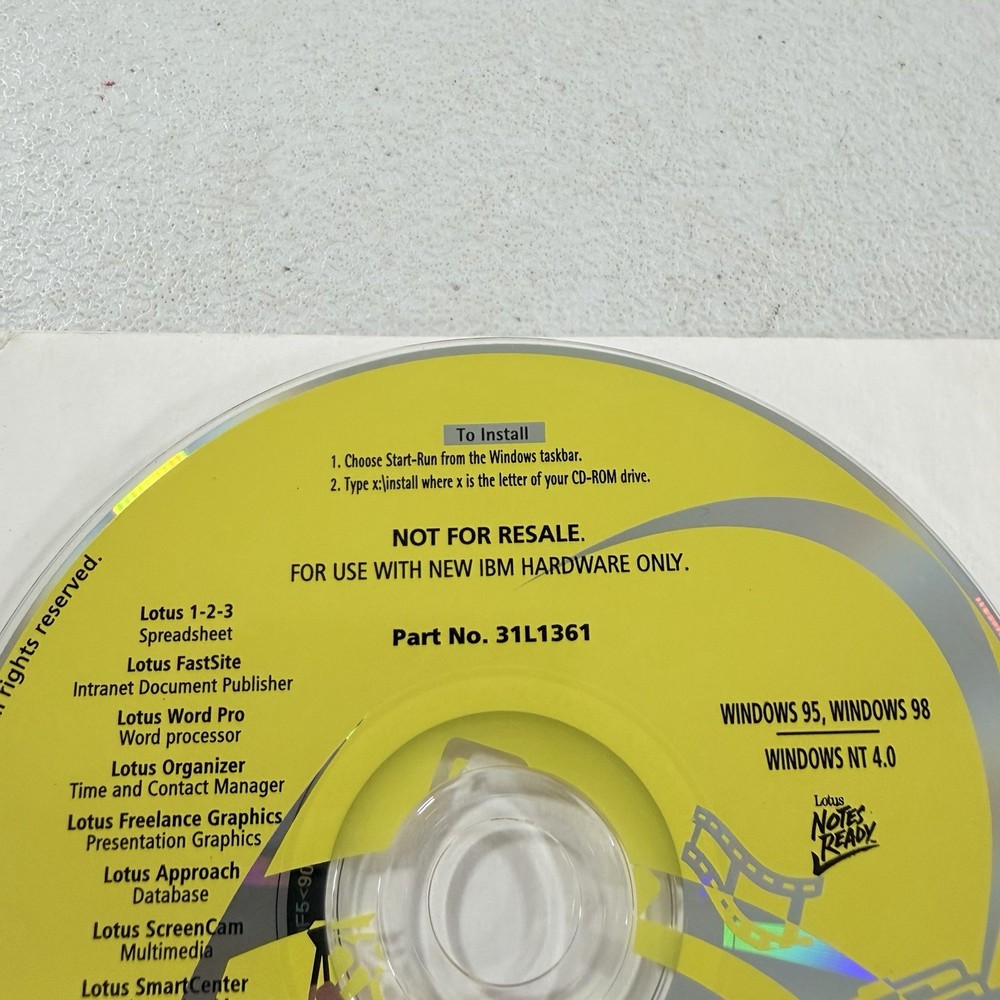 Lotus SmartSuite Millennium Edition Software CD Windows 7/XP/2000/98