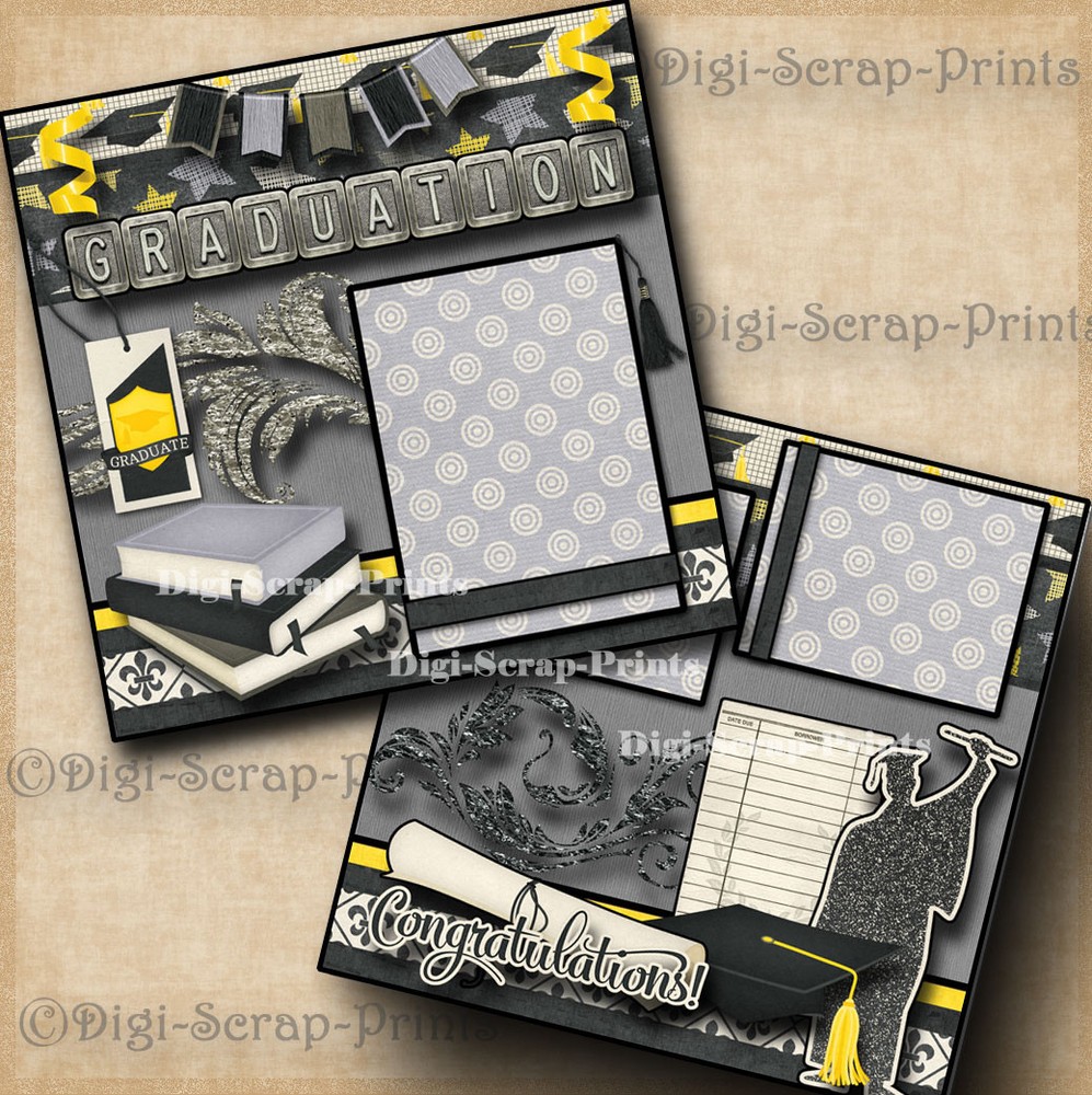 Graduation Boy 2 premade scrapbook pages layout printed paper piecing digiscrap
