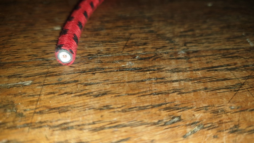 1920s Red/Black Cotton Braid Spark Plug HT Lead 50cm Copper Core