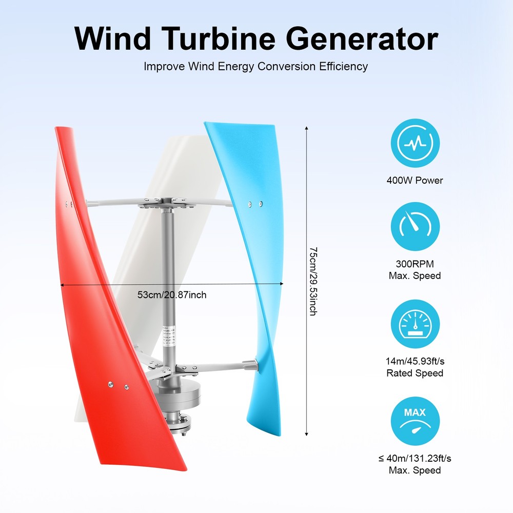 Vertical Axis Wind Power Turbine Generator Controller Home Windmill Kit 400W 24V