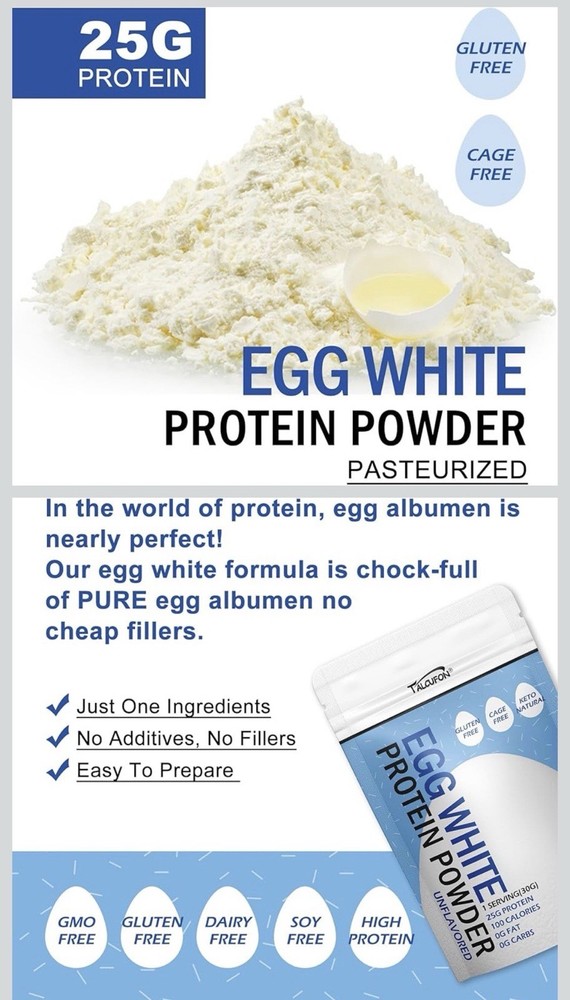 Egg White Protein Powder 8Oz Pasteurized No Additives, High Protein,...