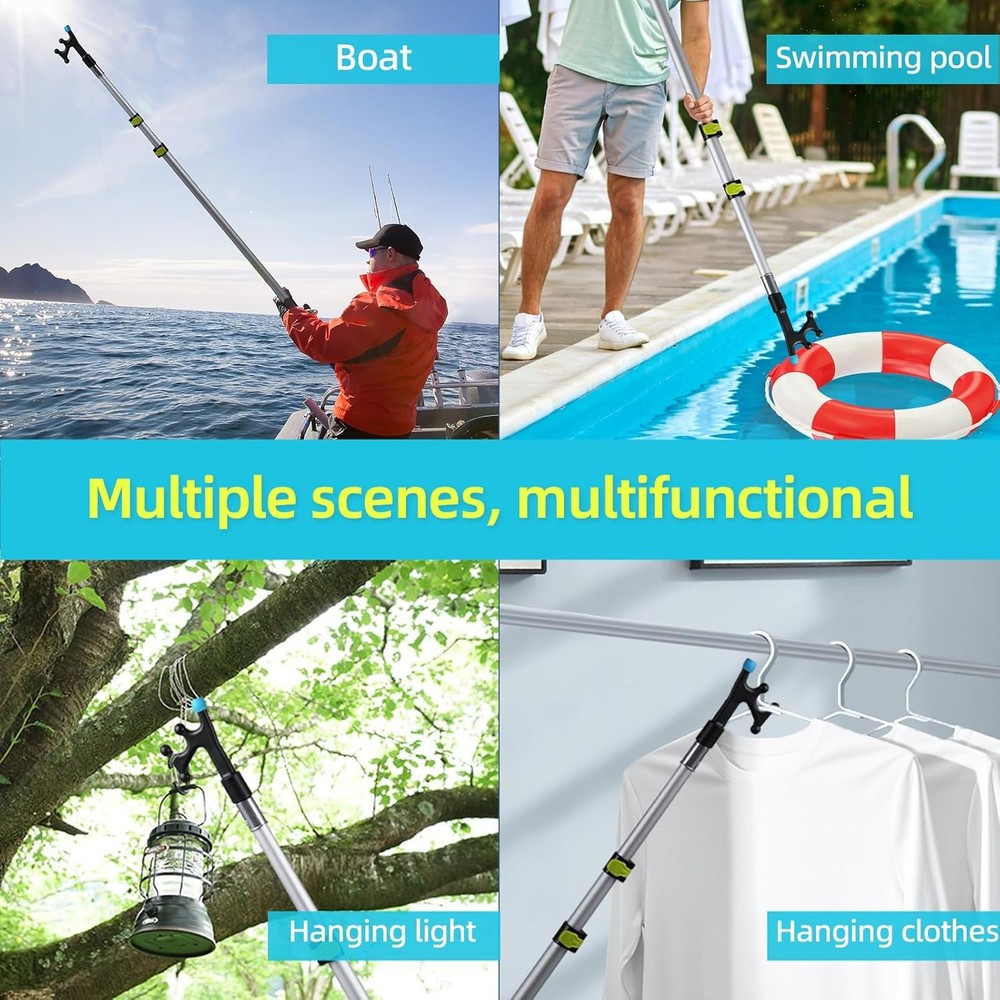 3.1-8FT Telescoping Extension Pole Boat Hook with Rubber silver