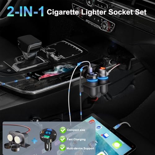12V Car Cigarette Lighter Socket: 2 Socket Cigarette Lighter Splitter with