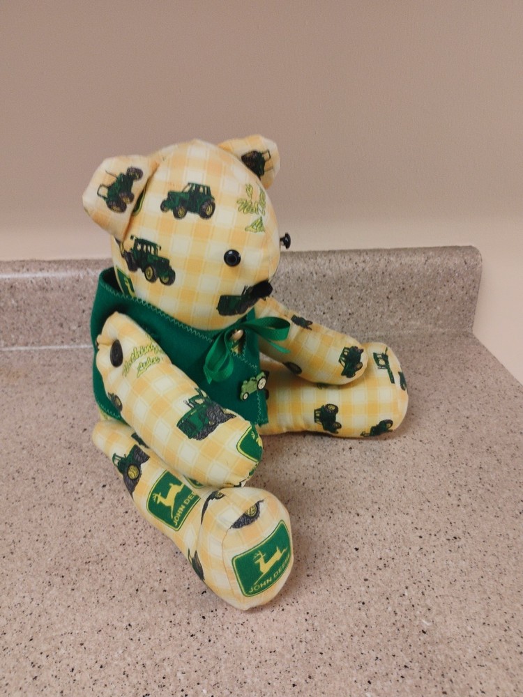 John Deere 14" Poseable Teddy Bear Handmade Nothing Runs Like a Deere Yellow