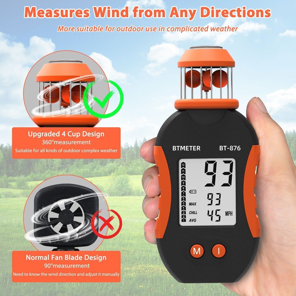 Wind Cup Anemometer Handheld Digital Wind Meter Air Speed 42m/s