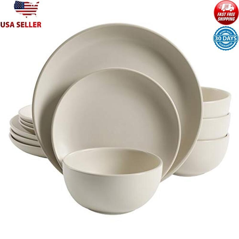 Stoneware Dinnerware Set Service 4 Dishwasher Microwave Safe Smooth Finish New