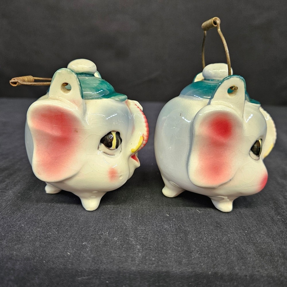 Vintage Elephant Anthropomorphic Salt & Pepper Shakers Missing Plugs