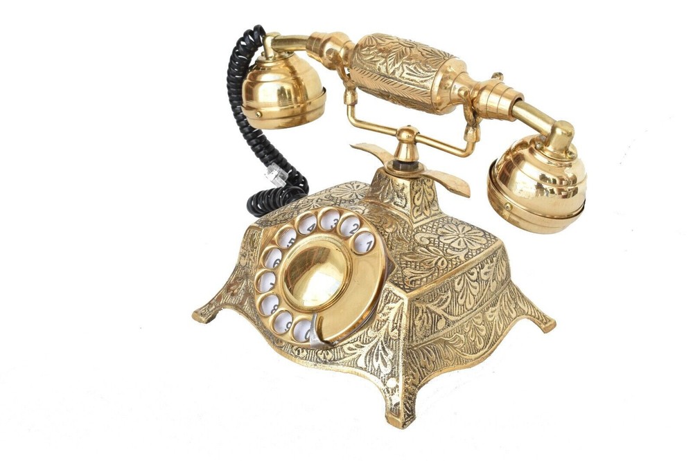 Solid Brass French Working Victorian Style Rotary Dial Phone Telephone Handmade
