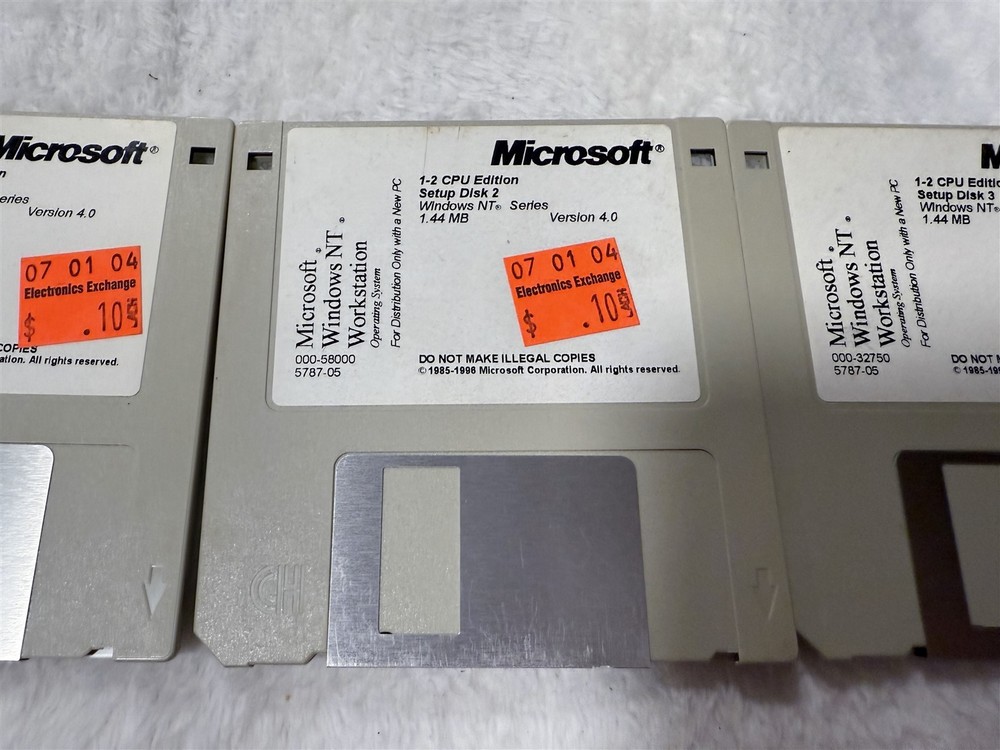 MICROSOFT WINDOWS NT WORKSTATION 3.5" DISK SET OF 3 SETUP VERSION 4.0 1-2 CPU