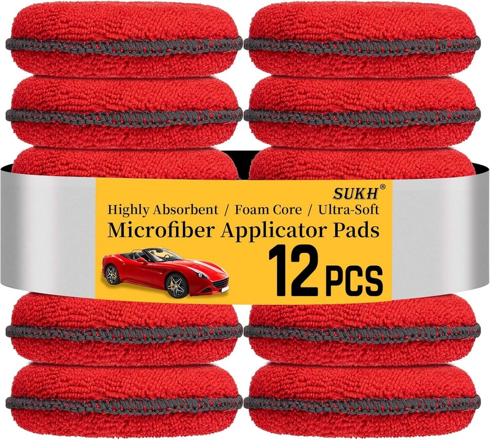 Sukh 12 Pack Microfiber Foam Car Wax Applicator Pad - Red