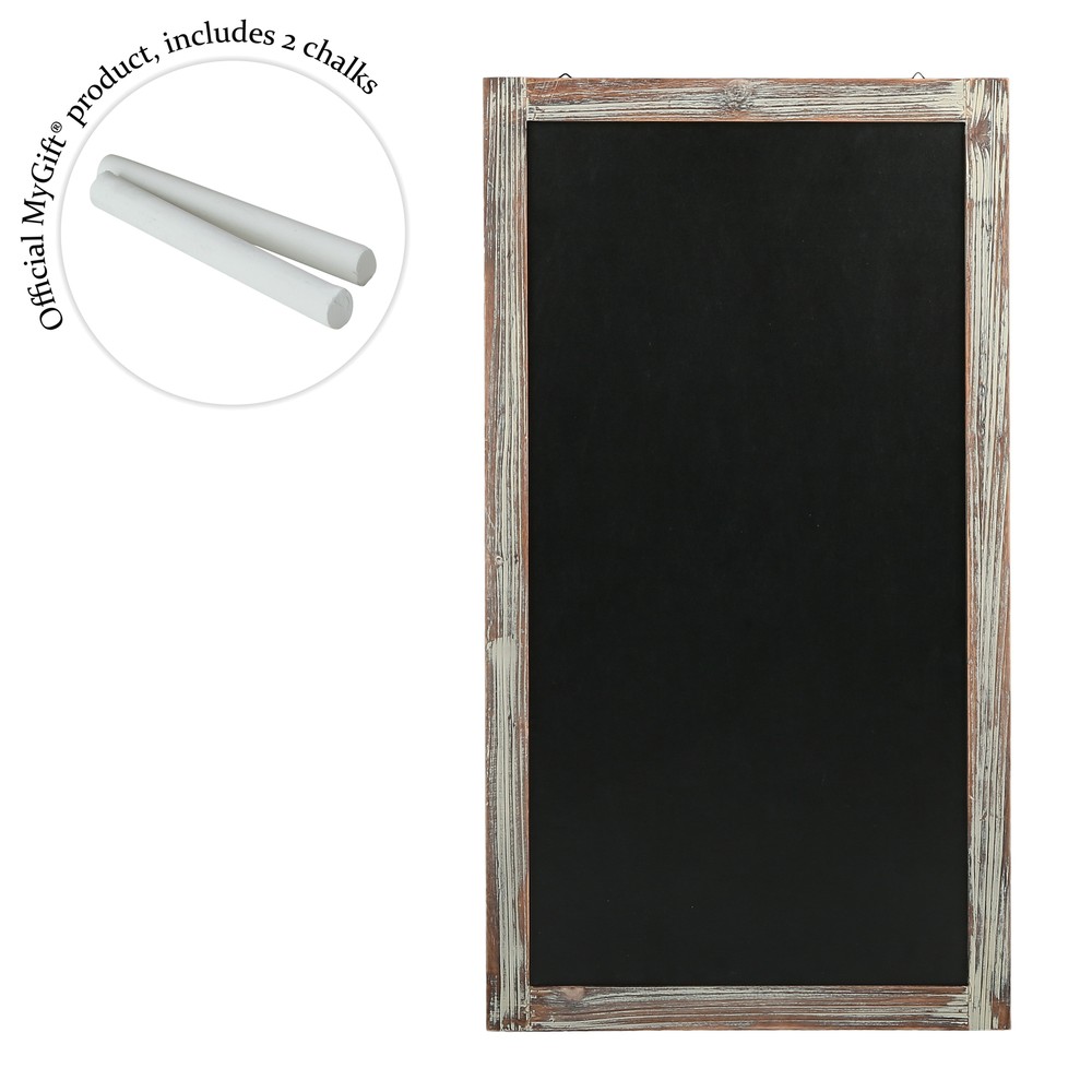 35-Inch Wall-Mounted Chalkboard, Hanging Torched Wood Frame Message Board