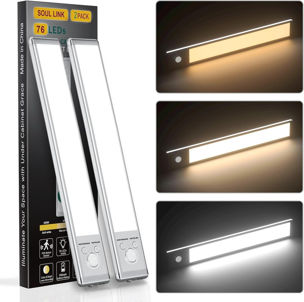 Under Cabinet Lights,76 LED Operated Motion Sensor Light Indoor,1500Mah USB