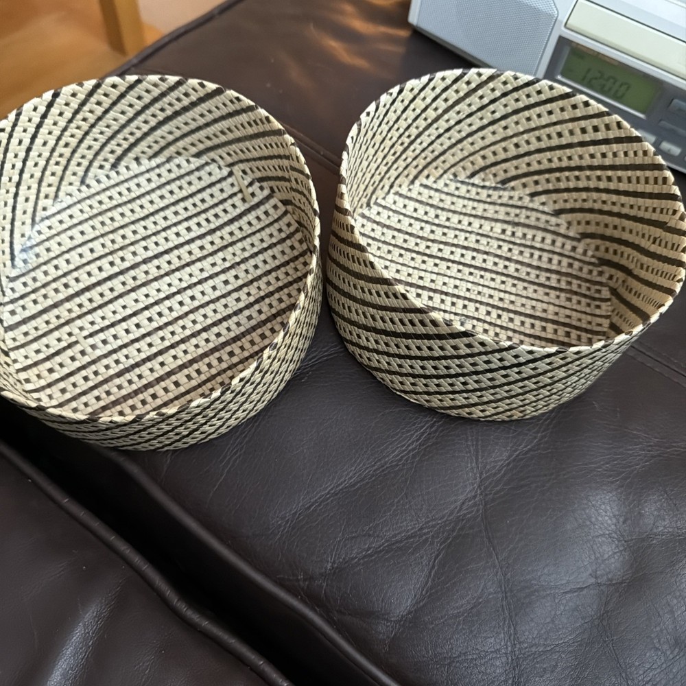 Palm Leaf Lidded Basket With Hand Weaved