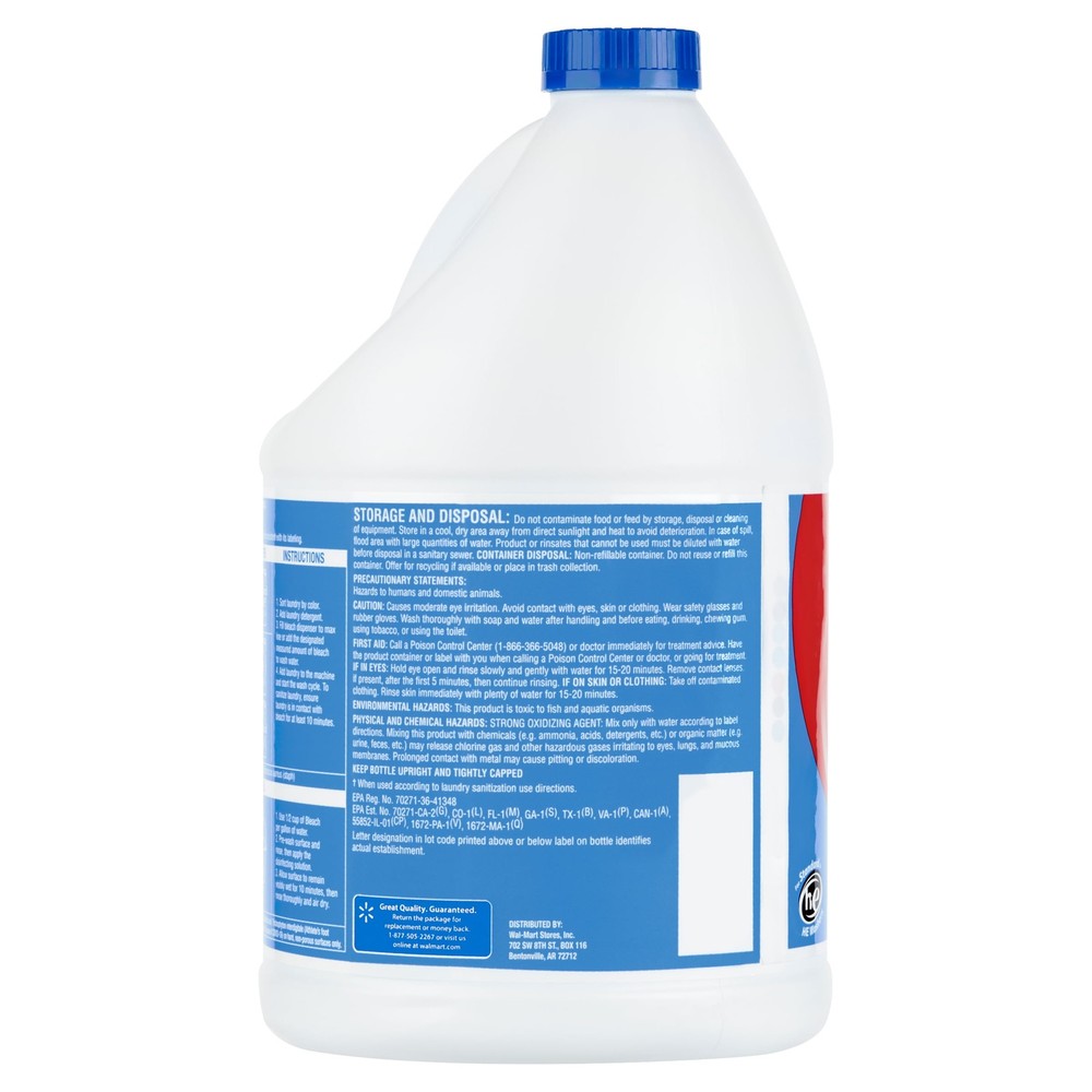 Great Value Low Splash Bleach Regular, 121 oz