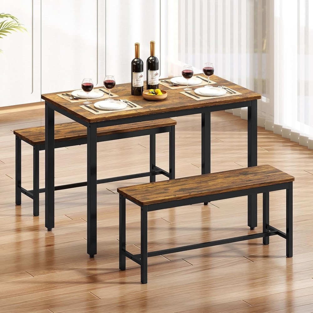 Dining Table Set 4 W/ 2 Benches – Space-Saving Kitchen Table Set Kitchen &