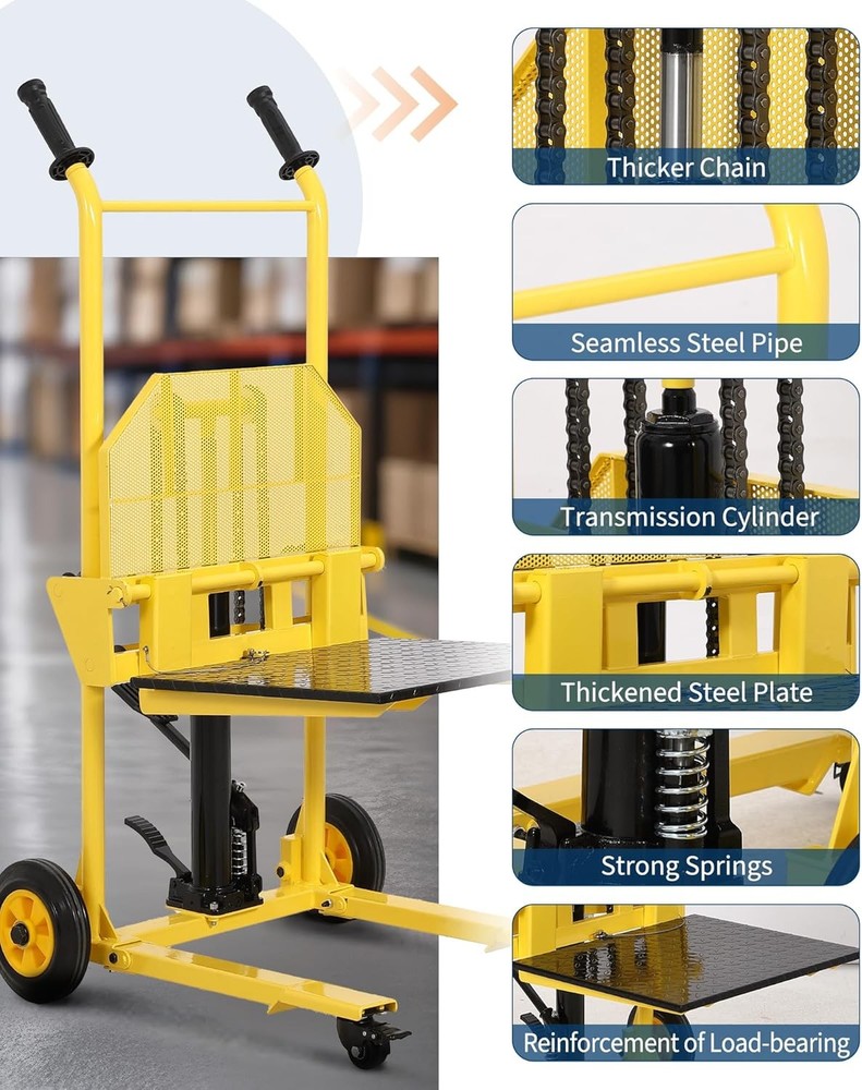 Adjustable Pallet Dolly Lift 36'' Hydraulic Material Fork Lift Winch Stacker US