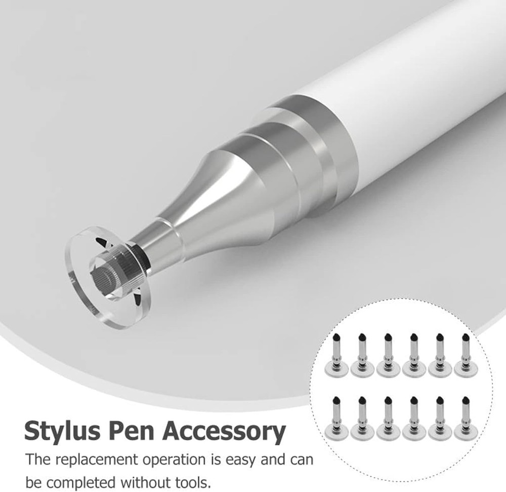 12Pcs Silver Universal Stylus Replacement Disc Tips Round Shape