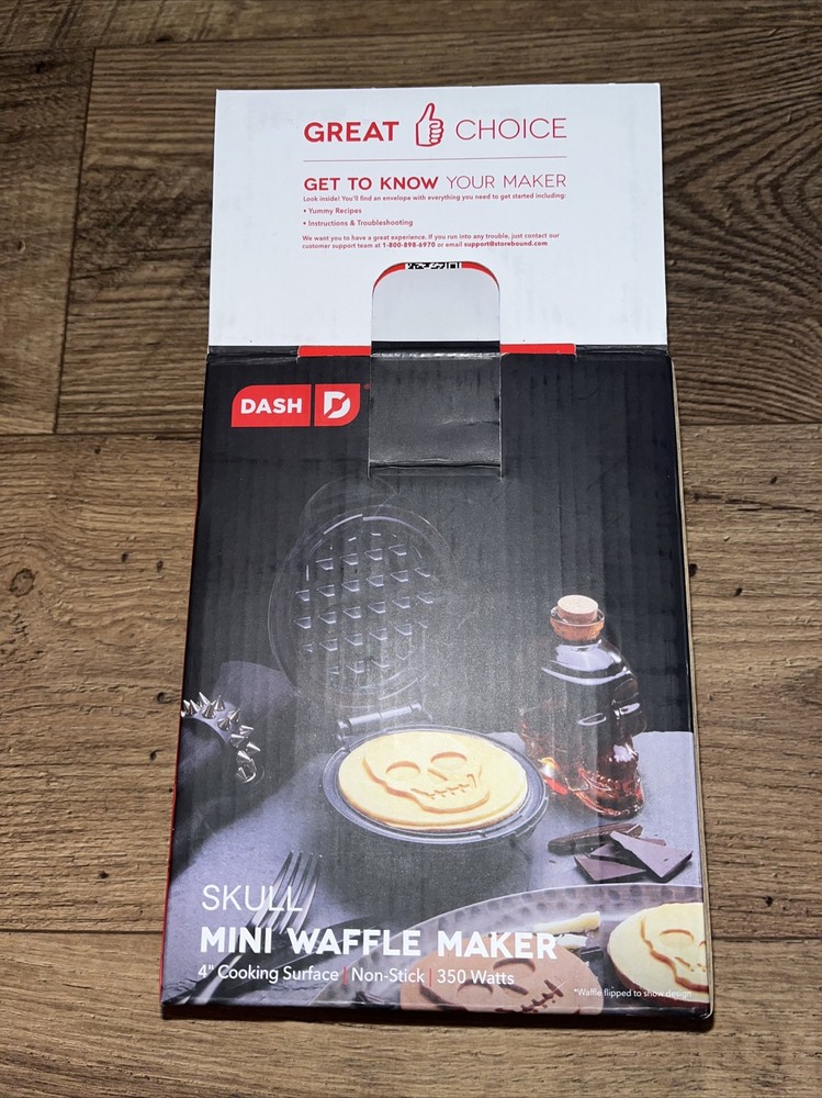 DASH Skull Shape Mini Waffle Maker Non-Stick Black NIB