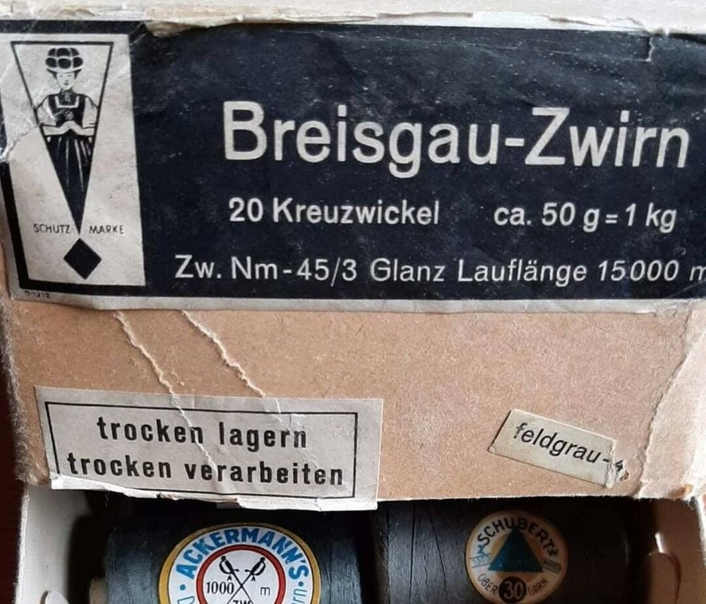 WW2 German uniform Feldgrau sewing thread reels in original box
