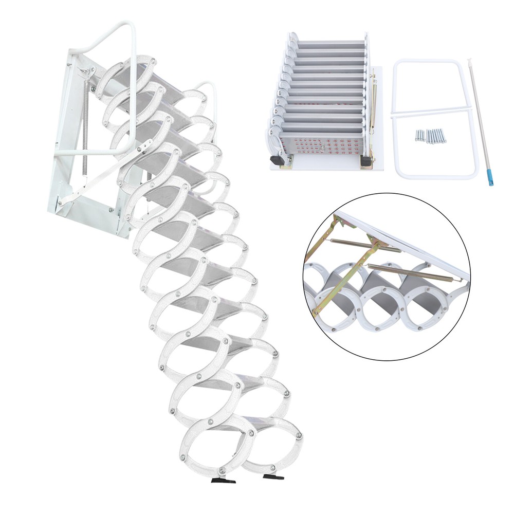 12-Step Folding Ladder Wall-mounted Telescoping Loft Ladder Folding Stairs