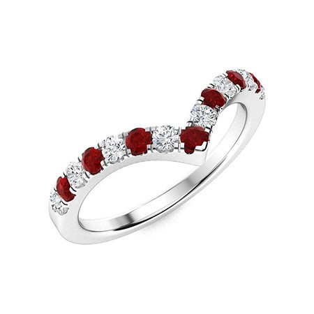 Crown Tiara Ring 2 MM Round Shape Natural Red Garnet Stackable Chevron Ring