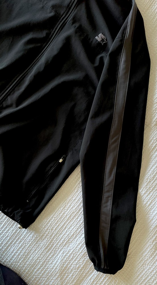 STARTER Mens Medium Large Track Jacket Full Zip Black Gray EUC