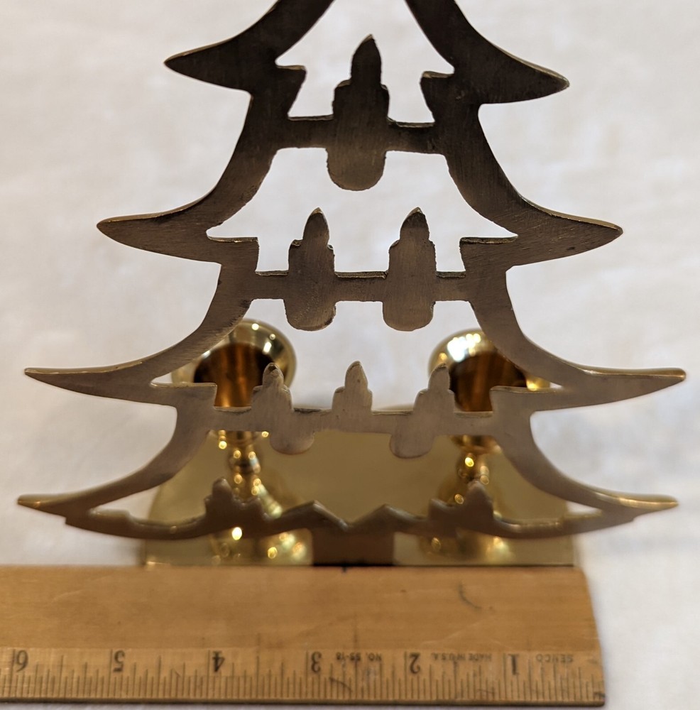 Solid Brass Candle Holder - Holds 2 Candles! Christmas Tree with Star