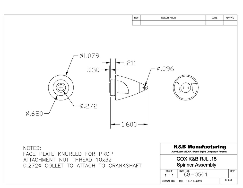 COX CONQUEST ENGINE .15 Aluminum SPINNER complete 68-0501
