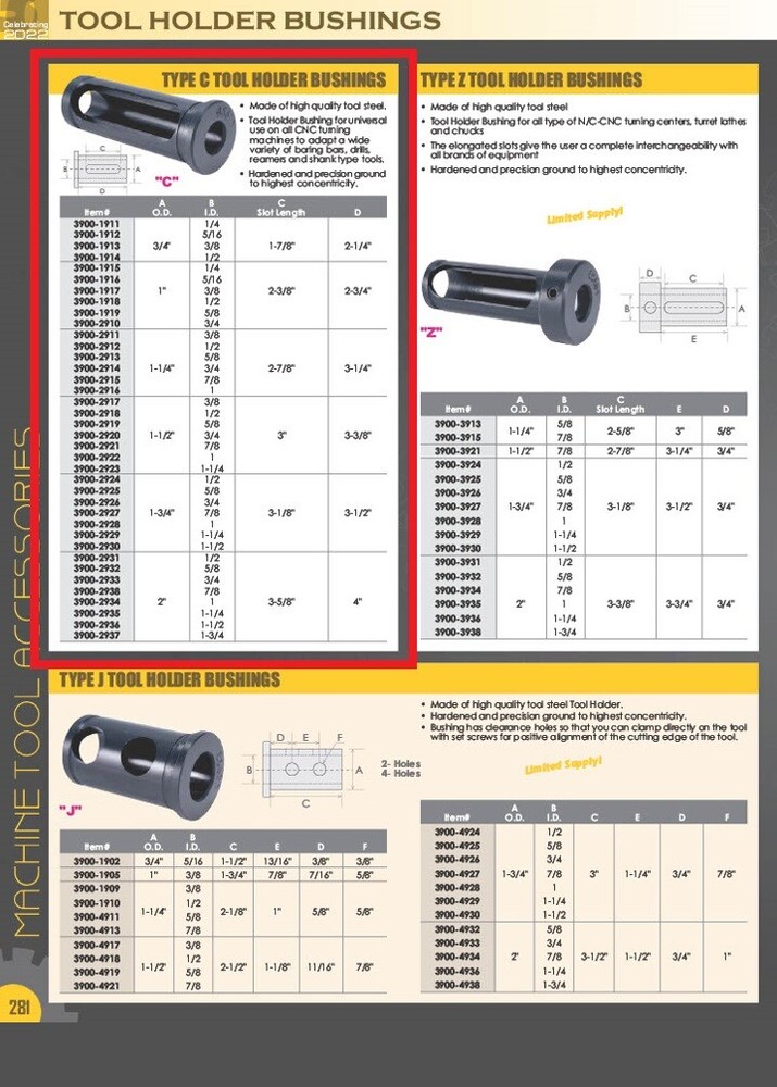 1" OD-5/8" ID C TYPE TOOL HOLDER BUSHING (3900-1919)