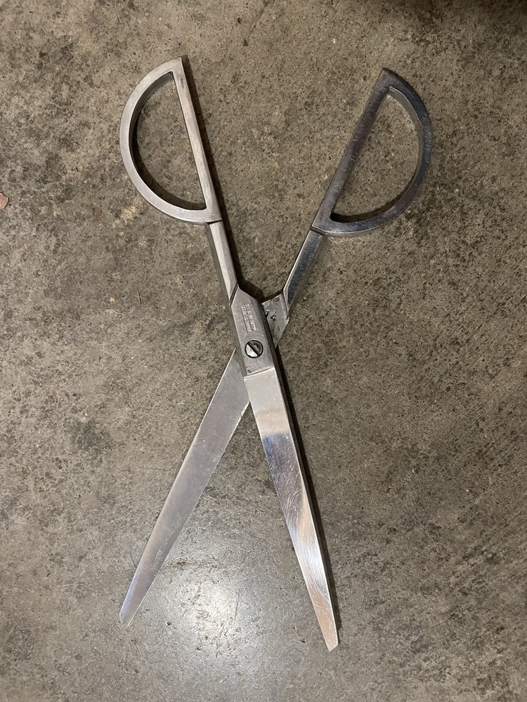 Chrome Half Moon Handle Scissors With Floral Design Leather Case