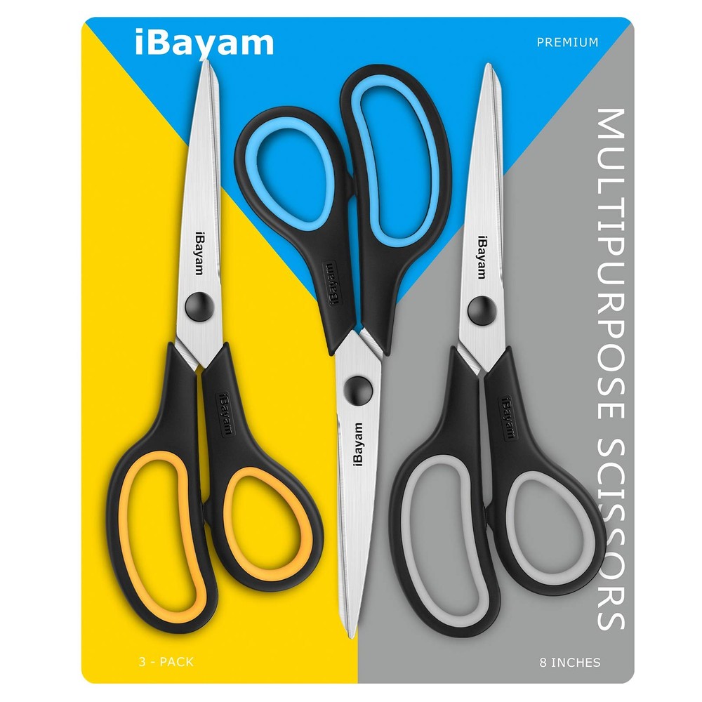 Scissors All Purpose, 8" Heavy Duty Scissors Bulk 3-Pack, 2.5mm Thickness Ult...