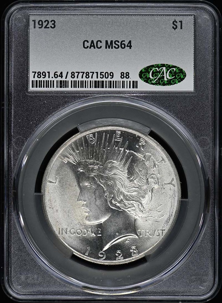 1923 $1 Peace Dollar CACG MS64