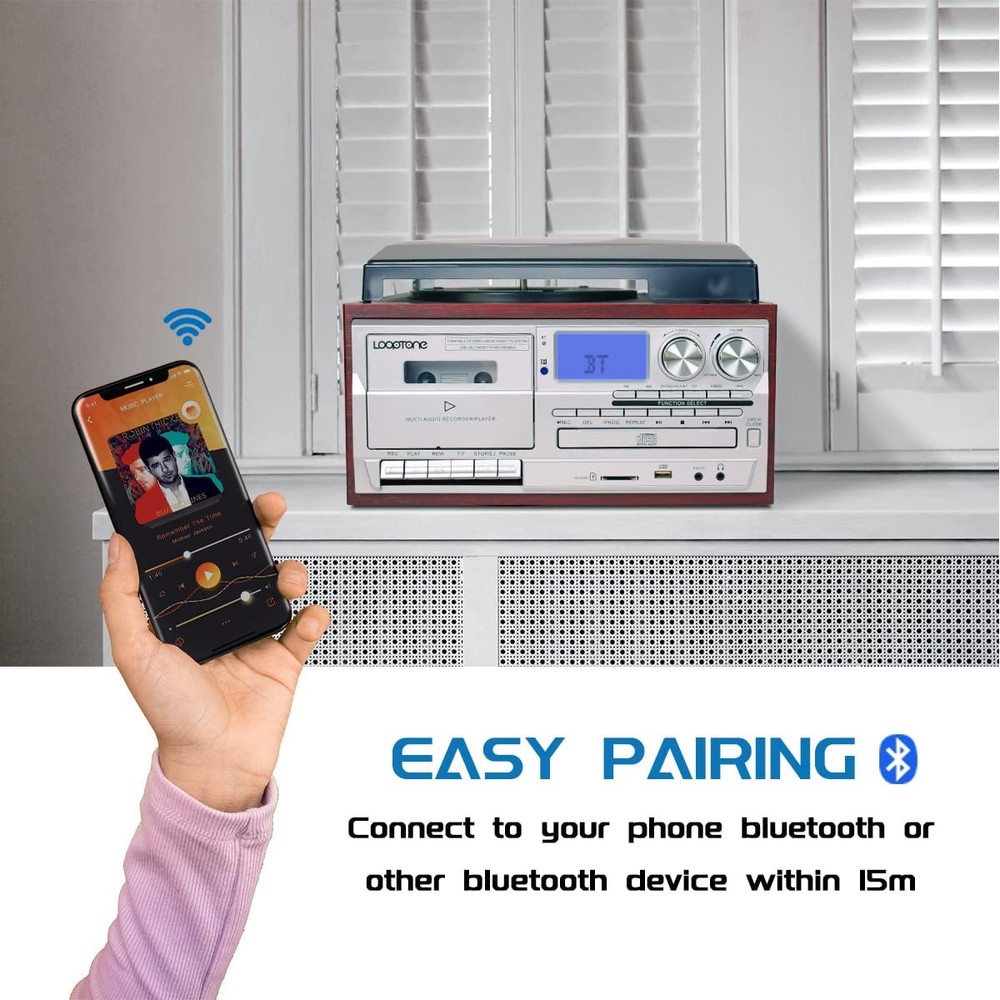 LoopTone 18CD-R Vinyl Record Player 9-in-1 Multi-Function Turntable, 3-Speed,